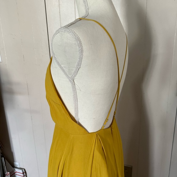 Marigold Mustard Yellow Maxi Long Med Boho Cocktail Dress Slit low Back Plunge - Picture 5 of 9